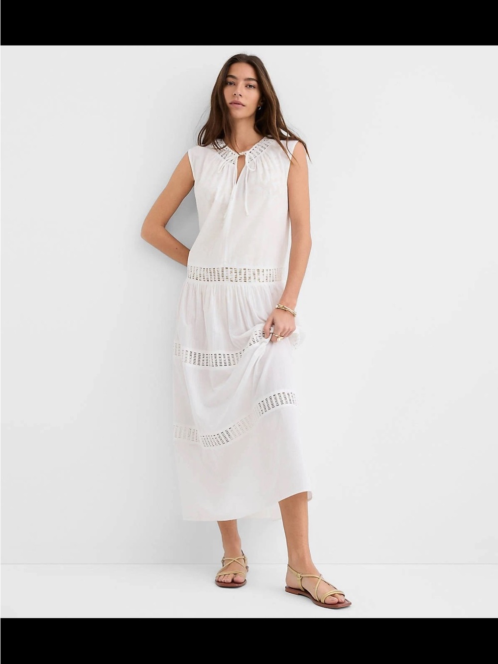 LOFT White Eyelet Tiered Maxi Dress